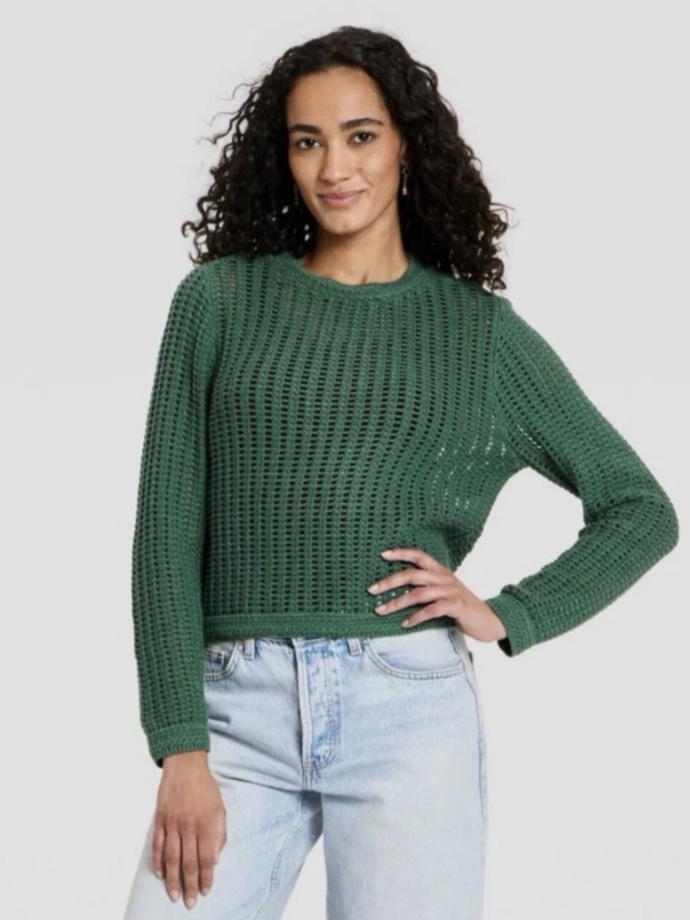 Universal Thread Crochet Openwork Crewneck Pullover Sweater Cotton NWT